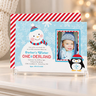 Winter ONEderland Snowman Penguin Photo Invitation