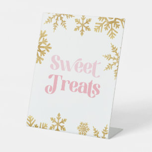 Winter Onederland Sweet Treats Pink Gold Pedestal Sign