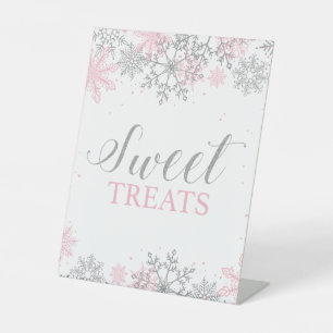 Winter Onederland Sweet Treats Pink Silver Pedestal Sign