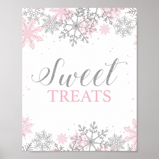 Winter Onederland Sweet Treats Pink Silver Poster (Front)
