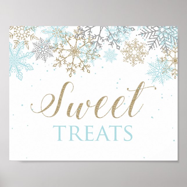 Winter Onederland Sweet Treats Sign Blue Snowflake (Front)