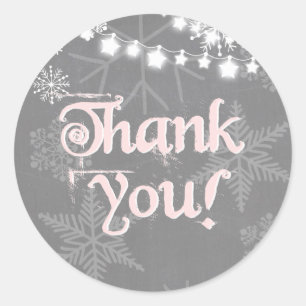 Winter onederland Thank you Snowflakes Pink Winter Classic Round Sticker
