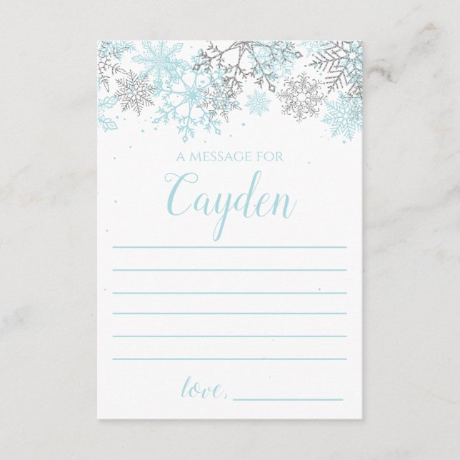 Winter Onederland Time Capsule message blue silver Enclosure Card (Front)