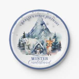 Winter Onederland Whimsical Woodland 1st Birthday Paper Plate