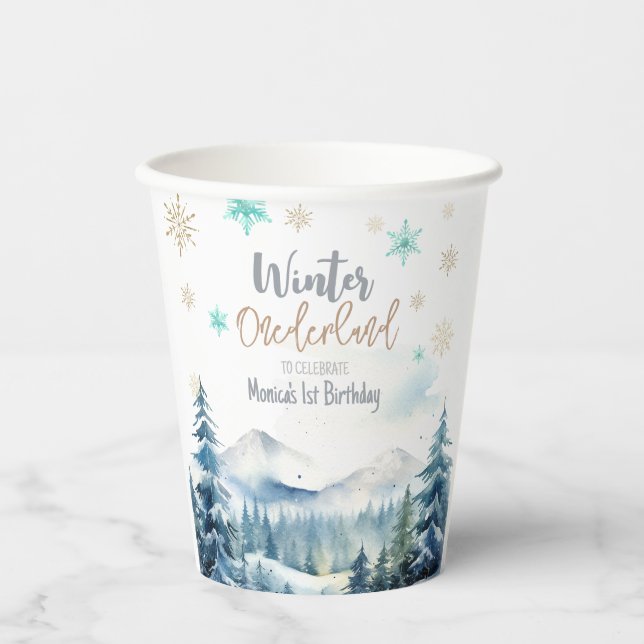 Winter onederland wonderful birthday paper cups (Front)