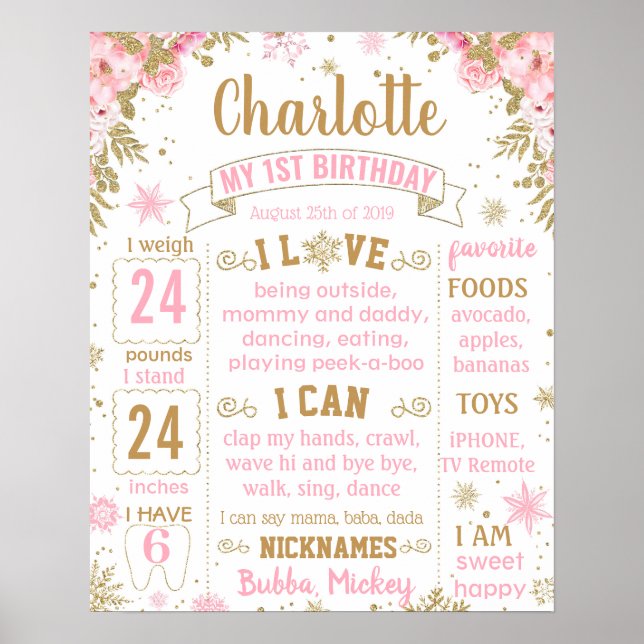 Winter Onederland Wonderland Birthday board Poster (Front)