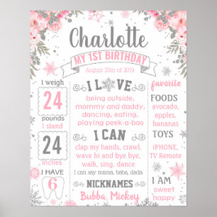 Winter Onederland Wonderland Birthday board Poster