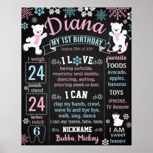 Winter Onederland Wonderland Snowflakes Birthday Poster