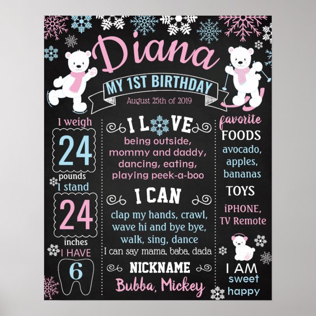 Winter Onederland Wonderland Snowflakes Birthday Poster (Front)