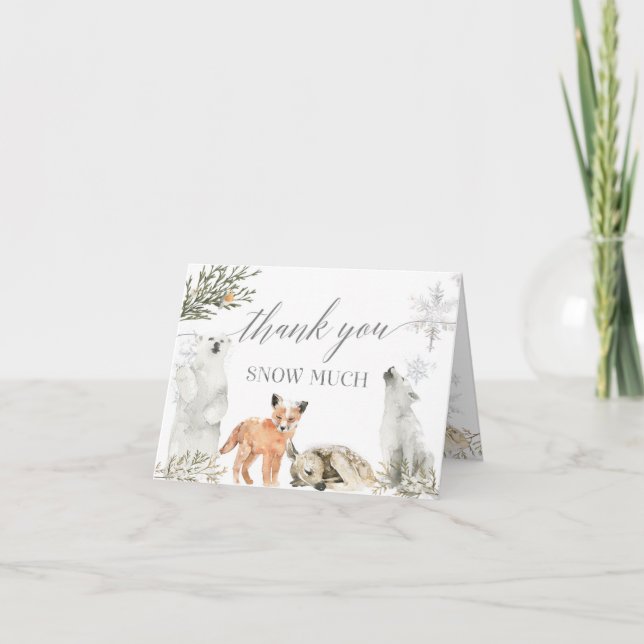 Winter Onederland Woodland Animal Birthday Folded Thank You Card (Front)