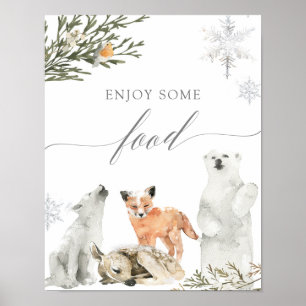 Winter Onederland Woodland Animal Food Sign