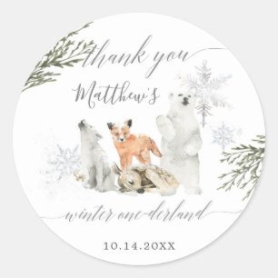 Winter Onederland Woodland Animal Thank You Classic Round Sticker
