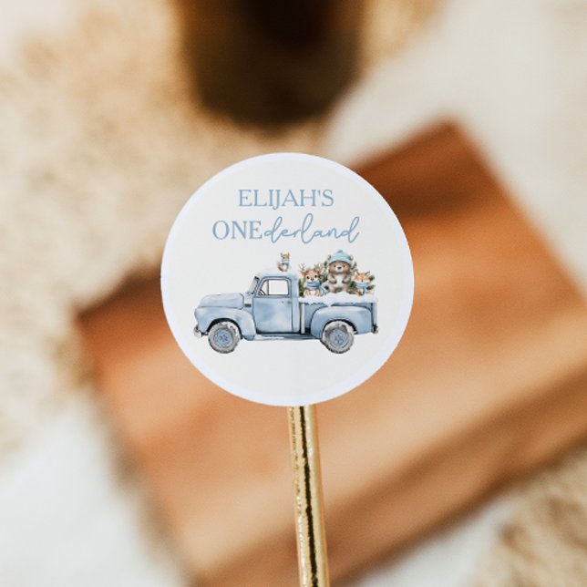 Winter Onederland Woodland Animals 1st Birthday Classic Round Sticker (Creator Uploaded)