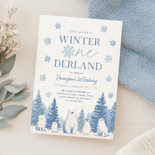 Winter Onederland Woodland Animals 1st Birthday Invitation