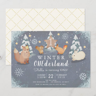 Winter Onederland Woodland Animals 1st Birthday Invitation
