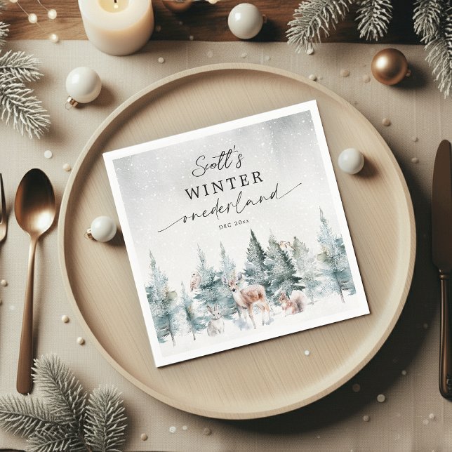 Winter ONEderland Woodland Animals 1st Birthday Napkin (Creator Uploaded)