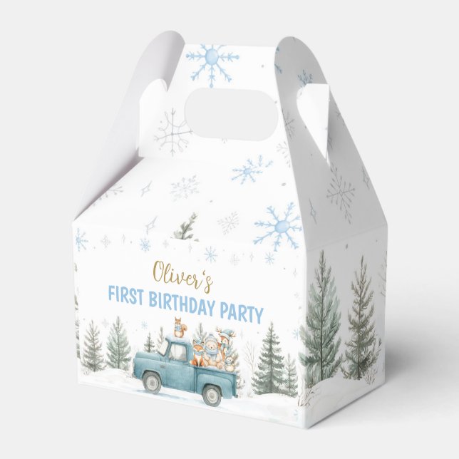 Winter Onederland Woodland Animals Birthday Favour Box (Front Side)