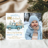Winter Onederland Woodland Animals Birthday Photo Invitation