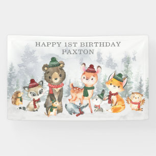 Winter Onederland Woodland Animals Happy Birthday Banner