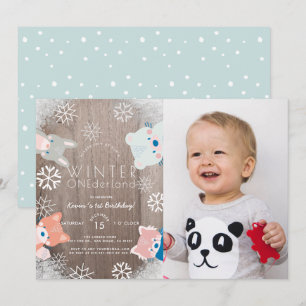 Winter Onederland Woodland Animals Photo Birthday Invitation
