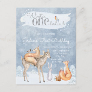Winter ONEderland Woodland First Birthday Party Invitation