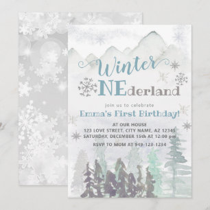 Winter ONEderland Woodland Forest Birthday Invitation