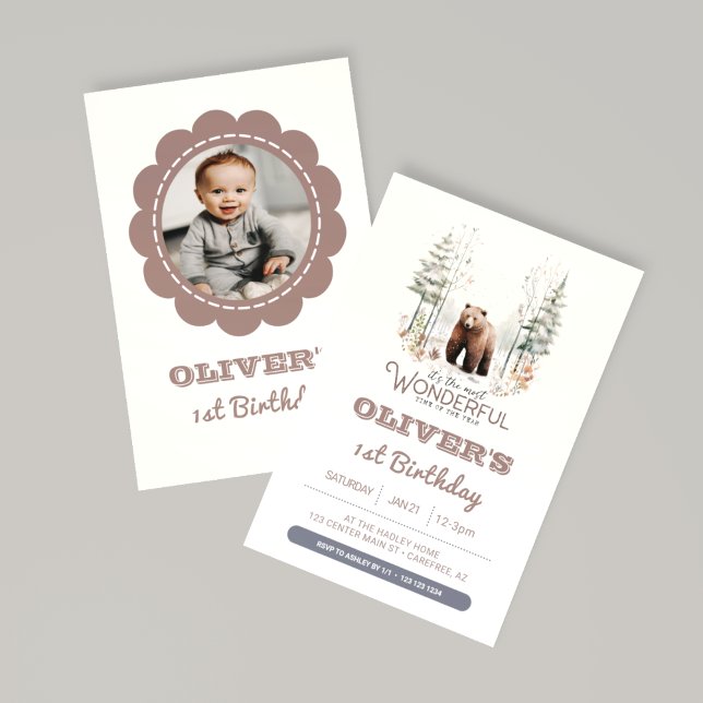 Winter Onederland Woodland Kids Birthday Photo Invitation (Creator Uploaded)
