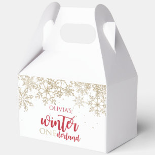 Winter ONEdernald Red and Gold Snowflake Birthday Favour Box