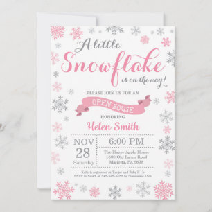 Winter Open House Invitation Pink Snowflake