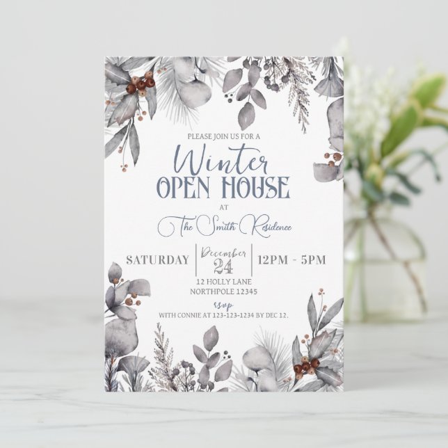 Winter Open House Party, Holiday Dinner Invitation (Standing Front)