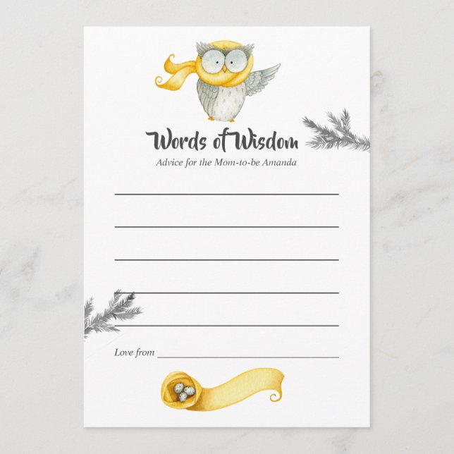 Winter Owl Christmas Baby Shower Mum Advice (Front)