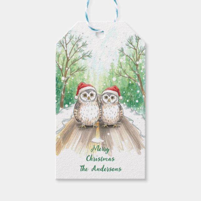 Winter Owl Christmas Gift Tag -Woodland (Front)