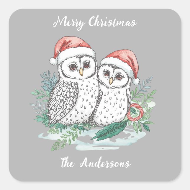 Winter Owl Christmas Sticker – Woodland Forest Owl (Front)