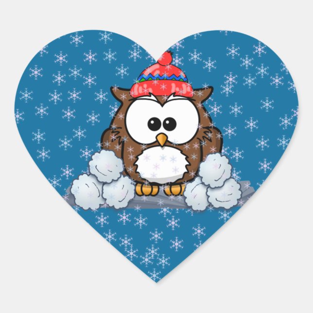 winter owl heart sticker (Front)