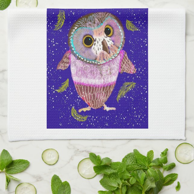 Winter Owl Kitchen Towel (Folded)