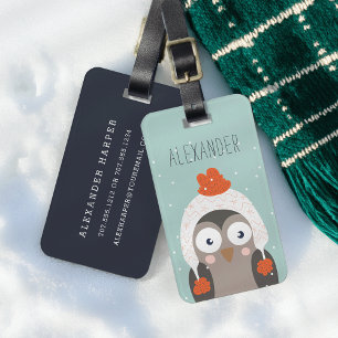 Winter Owl Personalised Bag Tag Mint
