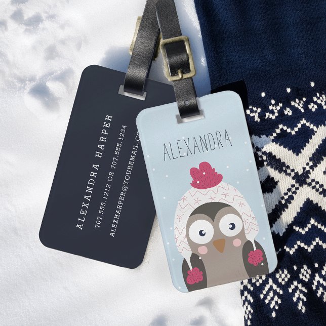Winter Owl Personalised Bag Tag | Sky (Creator Uploaded)