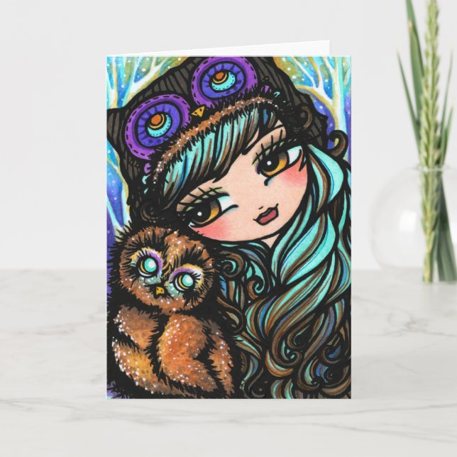 Winter Owl Snow Forest Christmas Card (Front)