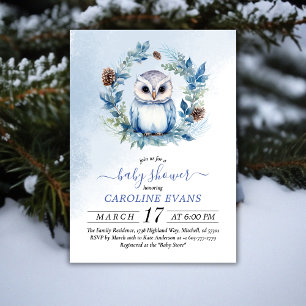 Winter Owl Watercolor Baby Shower  Invitation