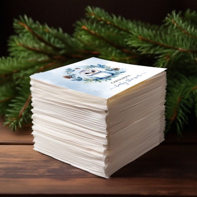 Winter Owl Watercolor Baby Shower Napkin (Winter Owl Watercolor Baby Shower Napkins)