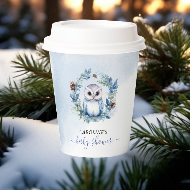 Winter Owl Watercolor Baby Shower Paper Cups (Winter Owl Watercolor Baby Shower Paper Cups)