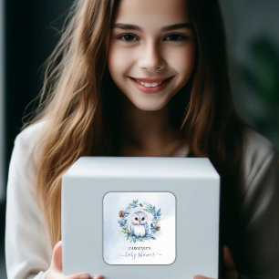 Winter Owl Watercolor Baby Shower Square Sticker