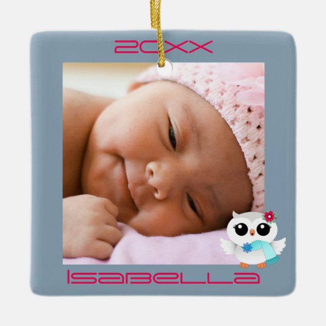 Winter Owls Ceramic Ornament (Front)