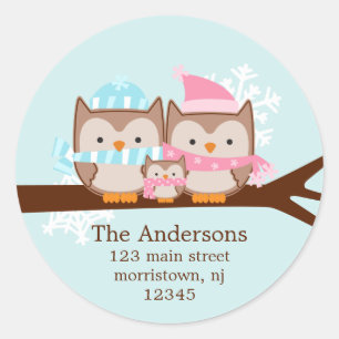 Winter Owls Family Holiday Stickers