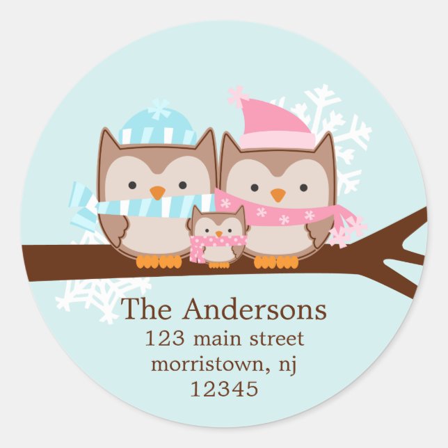 Winter Owls Family Holiday Stickers (Front)