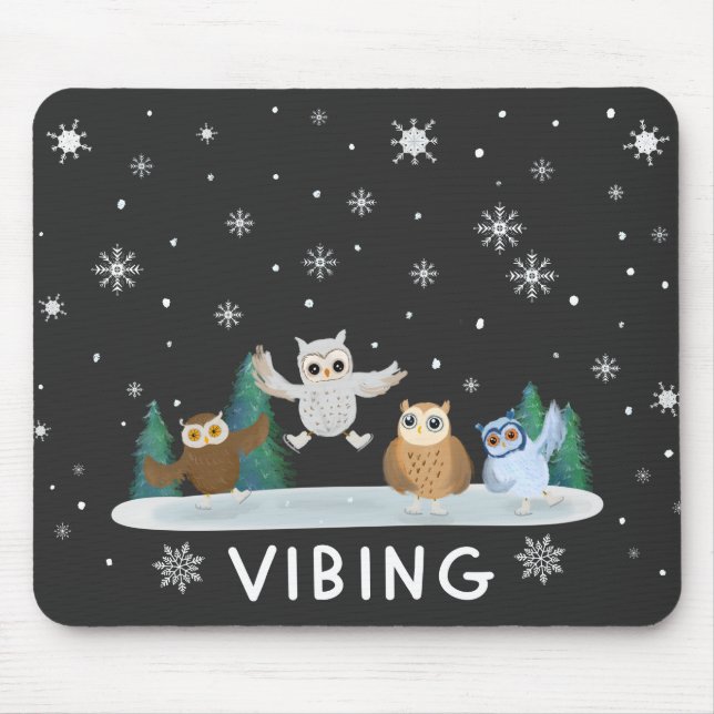 Winter Owls Ice Skating In Winter Vibing Mouse Mat (Front)