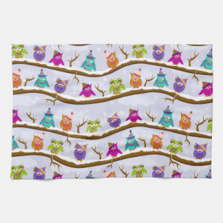 Winter owls tea towel