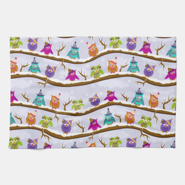 Winter owls tea towel (Horizontal)