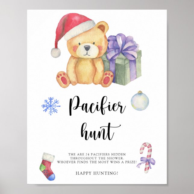 Winter - pacifier hunt baby shower game poster (Front)