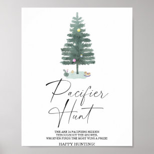 Winter pacifier hunt baby shower game poster